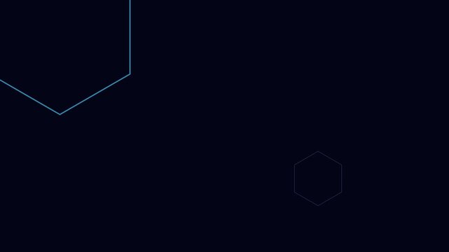 Minimalist hexagon motion background: abstract geometric lines pulsing on dark blue backdrop, animation 4k