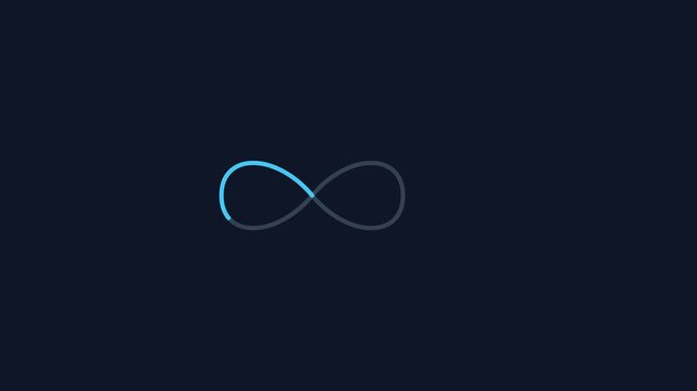 Minimalist infinity loop loading animation with glowing blue progress indicator for digital interface and web ui 4k