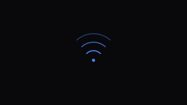 Minimalist wi-fi signal animation, blue wireless connection symbol on 4k black background, for technology interface, and digital ui