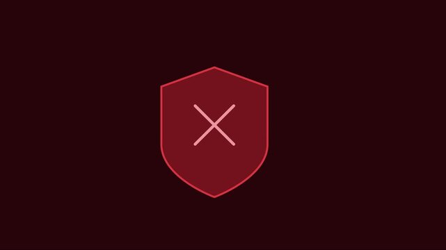 Cybersecurity shield with x mark animation for data protection and network security concepts 4k