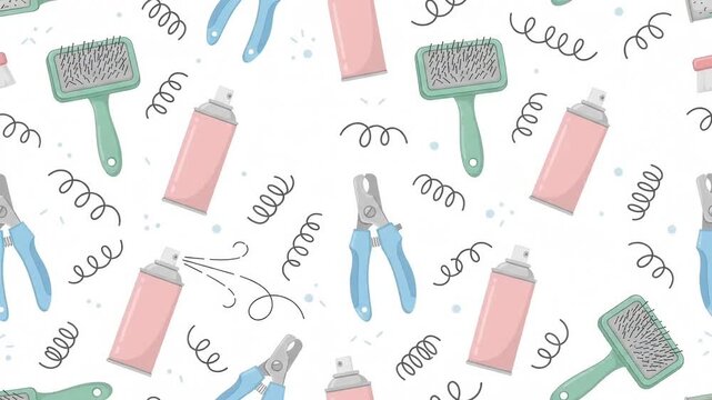 Pet grooming tools pattern animated loop background for animal care