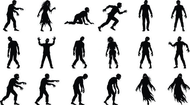 A chilling collection of zombie silhouettes evokes the spooky and terrifying atmosphere of halloween night