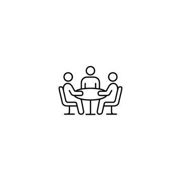 Business team meeting at a round table line art vector icon symbolizing conference and corporate discussion with office meeting