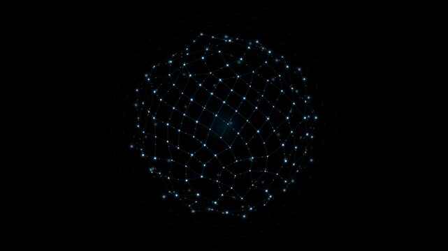 Abstract 3D Cyber Sphere Plexus Mesh with Glowing Blue Nodes Motion Loop