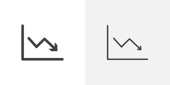 Arrow trend-down icon flat outline in black