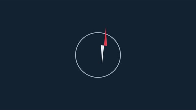 Minimalist compass needle spinning animation on dark 4k background, for navigation and, direction concepts