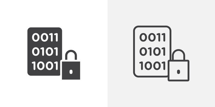 Binary Lock icon flat outline in black