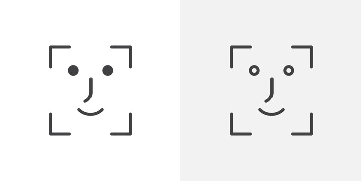 Face id icon flat outline in black