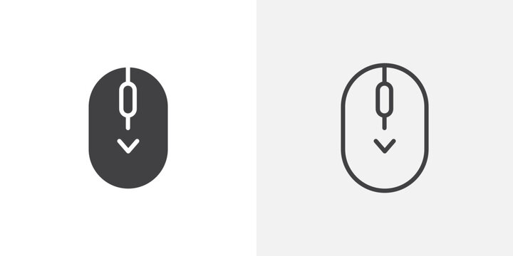 Scroll down computer mouse icon flat outline in black