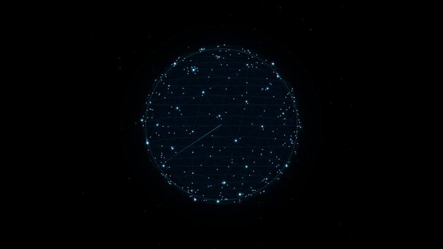 Futuristic 3D Digital Plexus Network Globe Sphere with Glowing Cyan Nodes Motion Loop