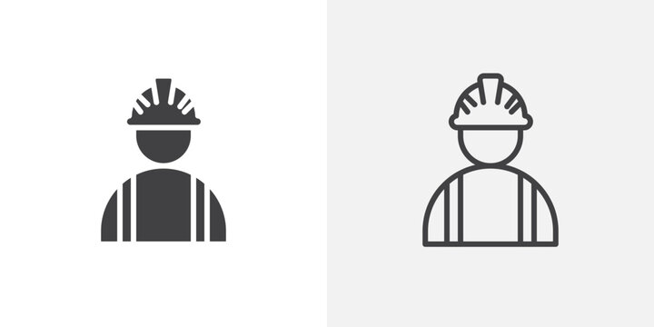 User helmet safety icon flat outline in black