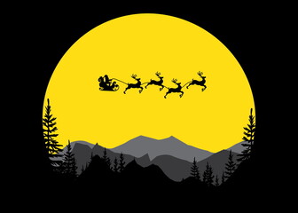 SANTA CLAUS FLYING OVER MOUNTAINS UNDER A FULL MOON – CHRISTMAS NIGHT SILHOUETTE © Beiqiu