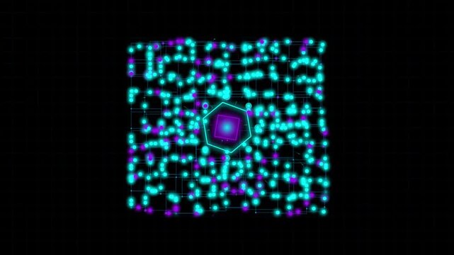 Futuristic Square Dot Matrix Grid with Central Hexagonal AI Quantum Core Motion Loop