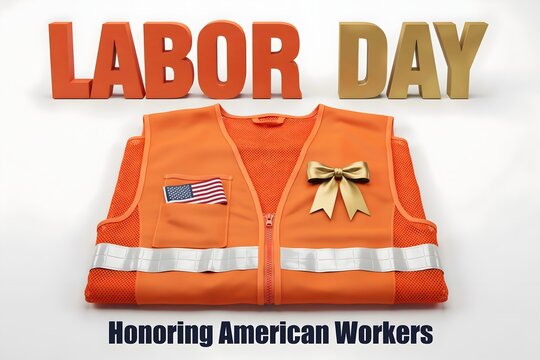 Labor Day concept with orange safety vest and American flag patch