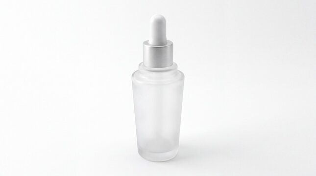 Minimalist frosted glass dropper bottle, elegant cosmetic serum container, blank skincare packaging for beauty branding isolated PNG with Transparent Background