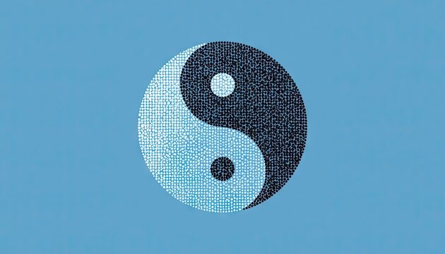 Yin and yang symbol in light and dark blue tones