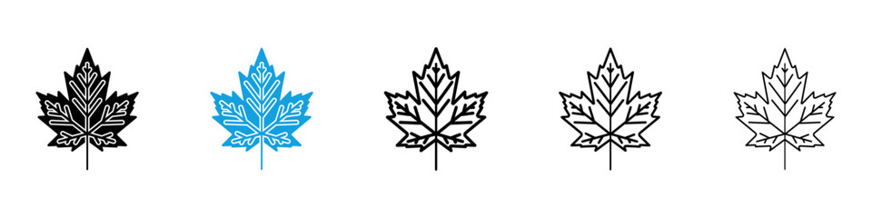 Obraz premium Autumn leaf canadian icon flat outline in black