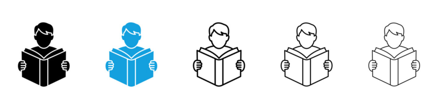 Book open reader icon flat outline in black