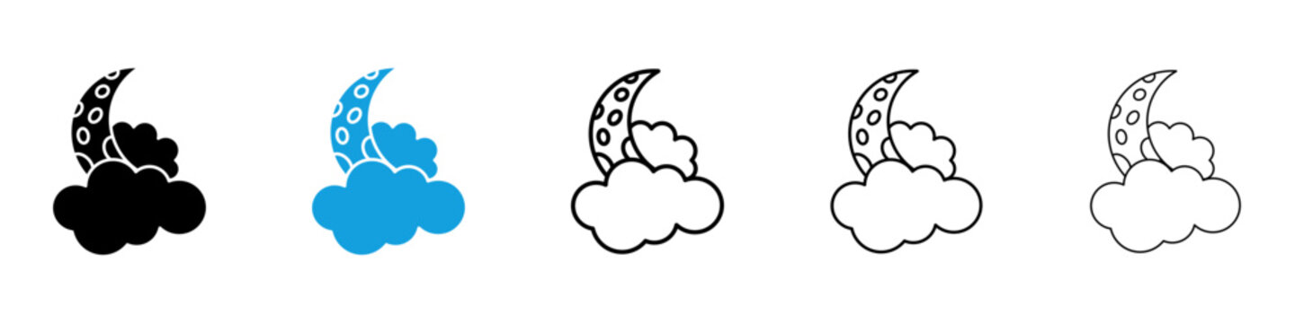Cloud moon icon flat outline in black