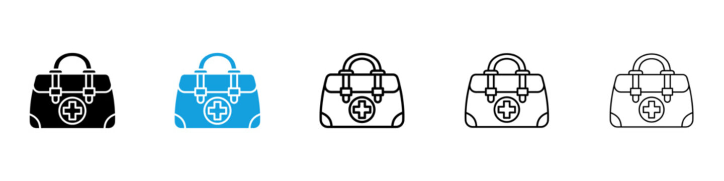 Doctor bag icon flat outline in black