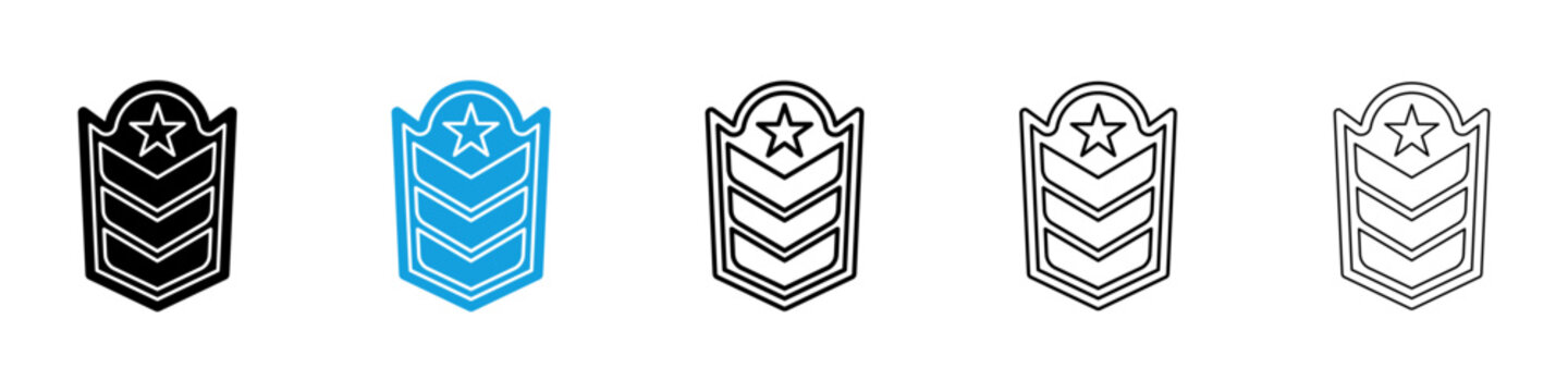 Military rank badge icon flat outline in black