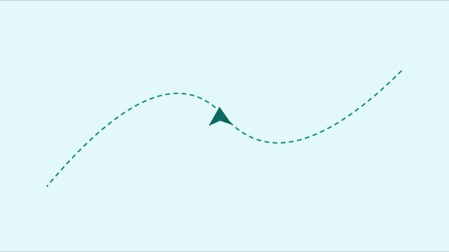 Animated arrow moving along a dotted wave path on a light blue animation 4k background, for business growth, and progress concepts