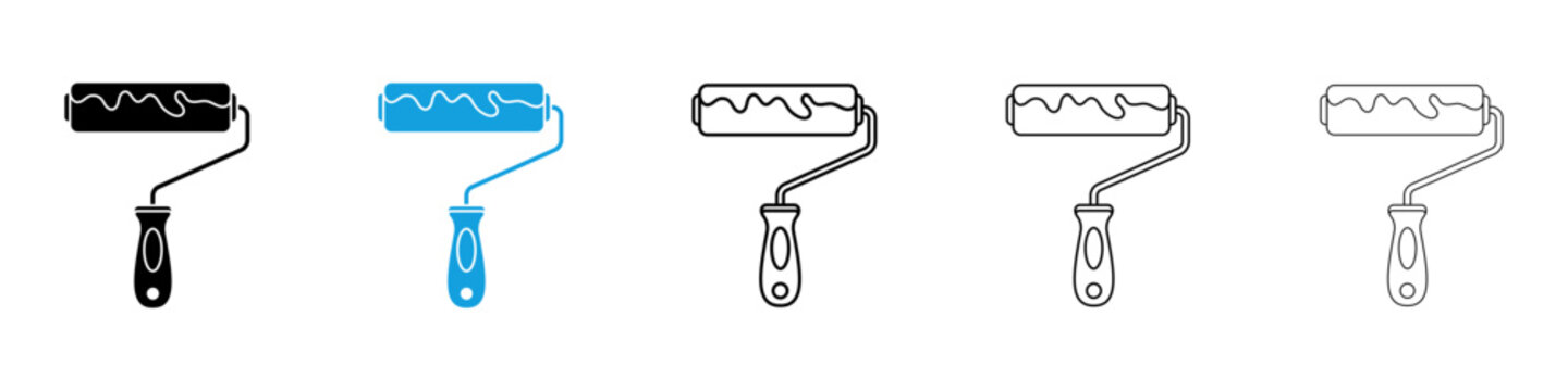 Paint roller icon flat outline in black