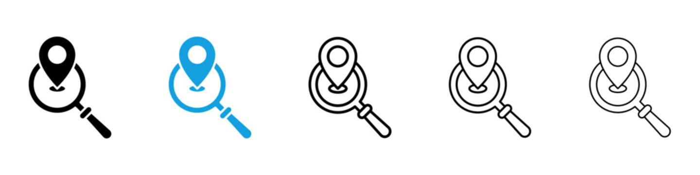 Search Location icon flat outline in black