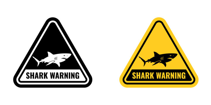 Shark warning sign flat outline in black