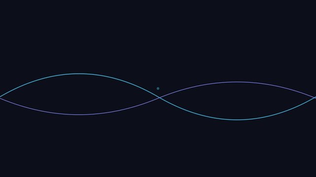 Abstract sine wave animation with moving particle on dark 4k background, motion particle glowing