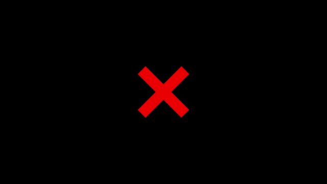 Bold Red X Cross Mark Icon for Close, Cancel, Delete, Reject, Error, Remove and Exit Actions on black Background 4k video animation.
