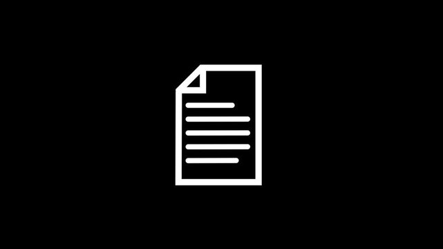 White Document File Icon with Clean Text Lines for Digital Files, Documents and Business Applications on Black Background.