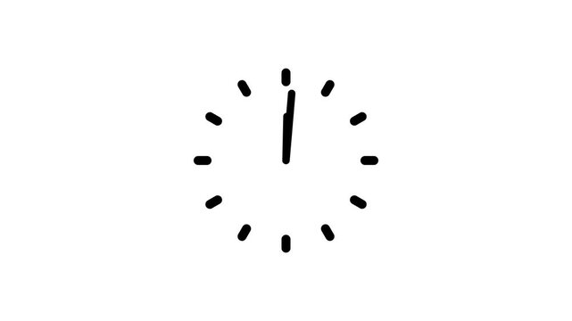 Black Clock Time Icon with Hour Markers and Hands for Schedule, Deadline, Appointment, Timer and Time Management on white Background 4k video animation.