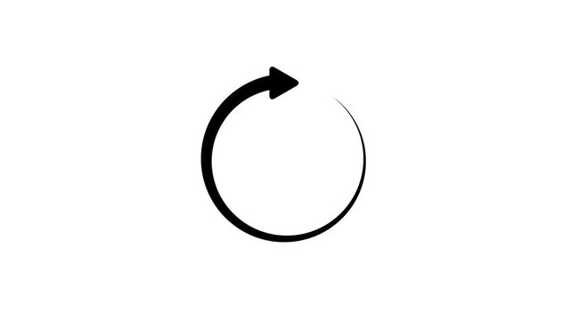 Black Circular Refresh Arrow Icon for Reload, Restart, Update, Repeat, Synchronization and Web Interface Design on White Background.