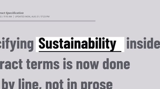 Sustainability kinetic typography with editorial headlines and the highlighted word in motion
