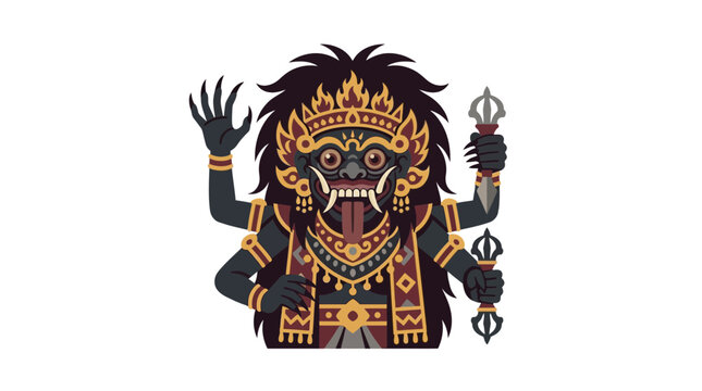 Balinese Rangda demon goddess illustration with multiple arms.