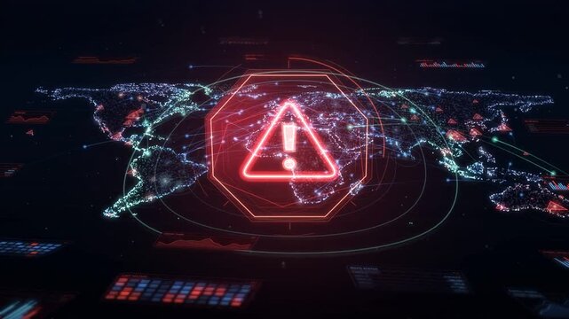 World map alert dashboard with red warning badge turning into a green verified checkmark