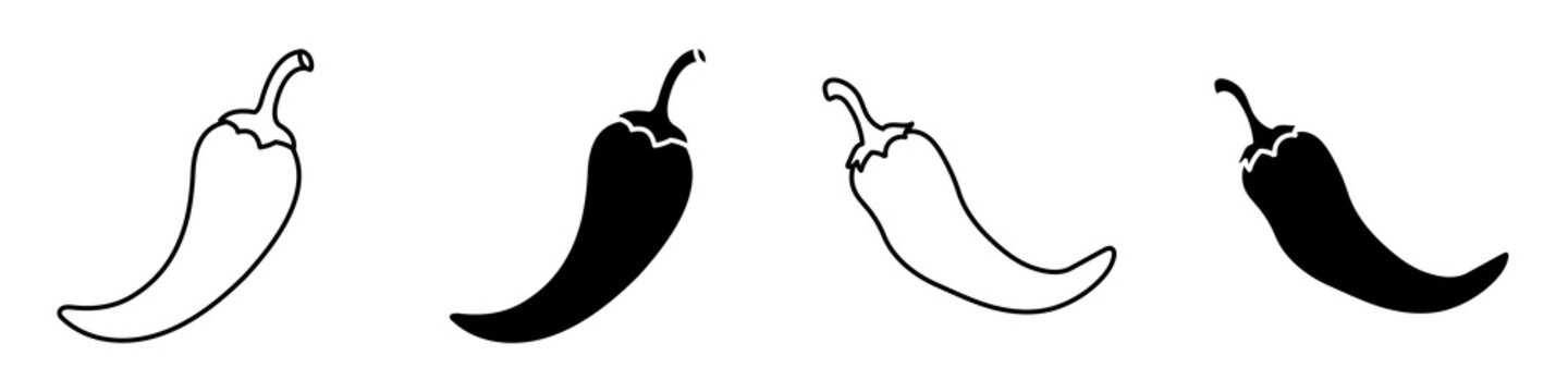 chilli pepper icon flat outline in black