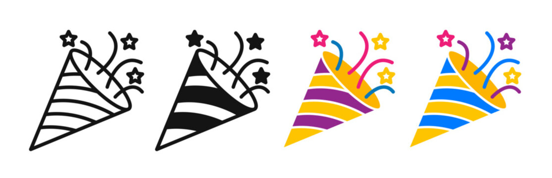 Confetti popper icon flat outline in black