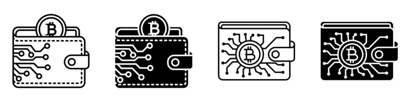 Cryptocurrency wallet icon flat outline in black