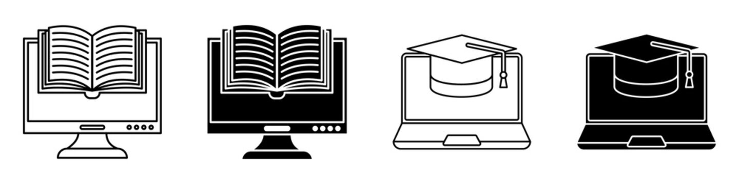 E learning icon flat outline in black