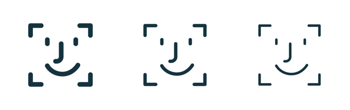Face id icon flat outline in black