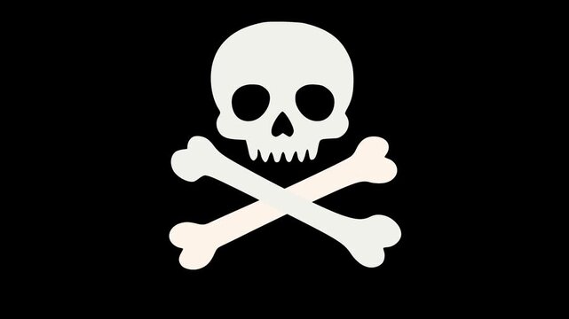 Animated Skull and Crossbones, Transparent isolated background and alpha channel