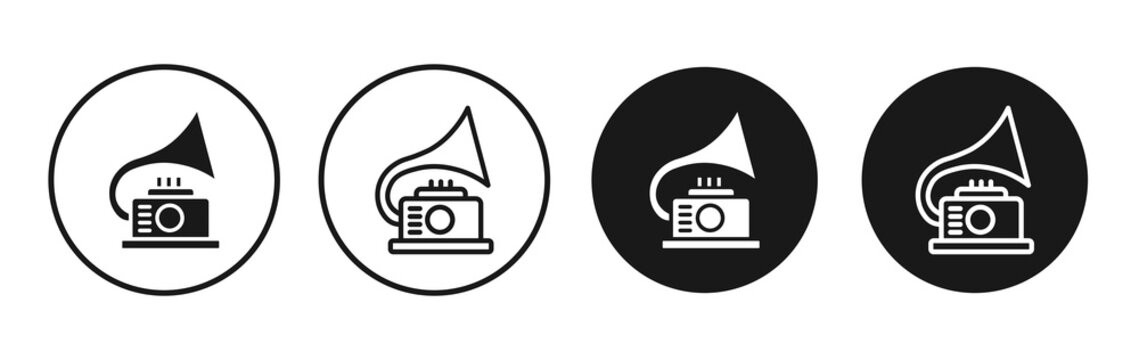Gramophone icon flat outline in black
