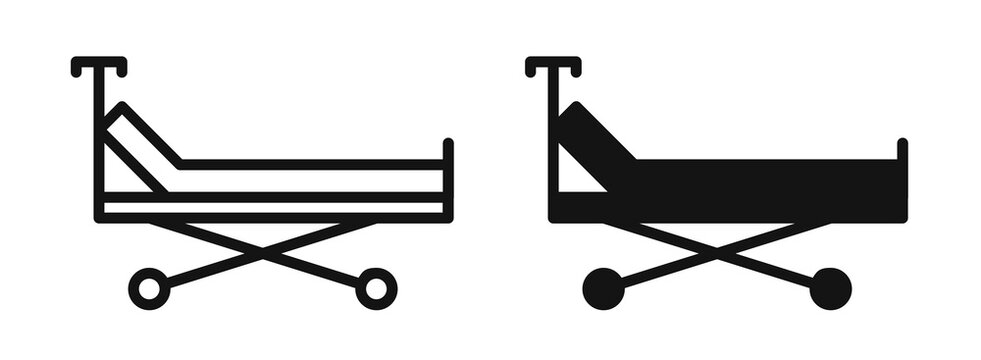 Hospital bed icon flat outline in black