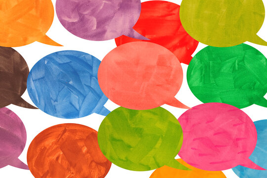 Multi colored Watercolor speech bubbles on white background
