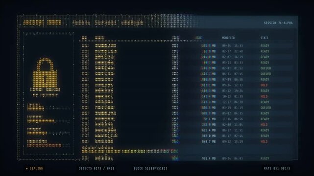 Data encryption interface scrambling an archive file index into cipher text and sealing it with a padlock