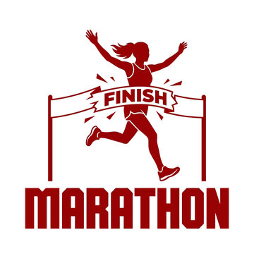 Woman Athlete Crossing Marathon Finish Line Victorious