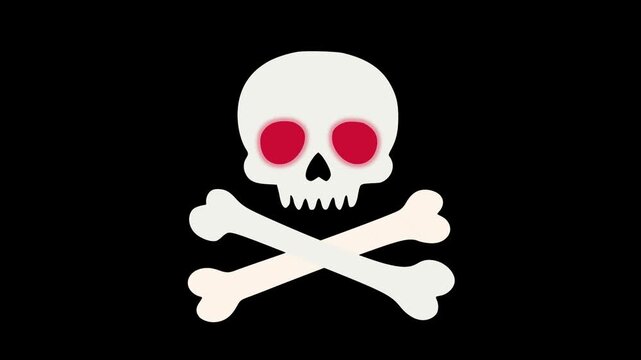 Animated Skull with red eyes and Crossbones, Transparent isolated background and alpha channel