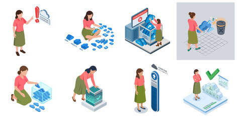 Naklejka premium Isometric Vector Illustrations of Woman Managing Cloud Computing and Online Data Storage Services